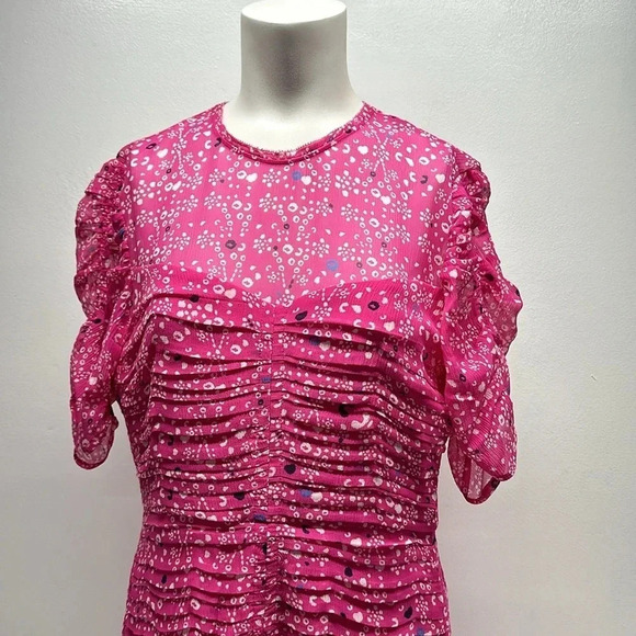 Tanya Taylor Carti Dress Ruffle Layered Midi Polka Dot Chiffon Silk Pink Size 4 - Picture 3 of 15